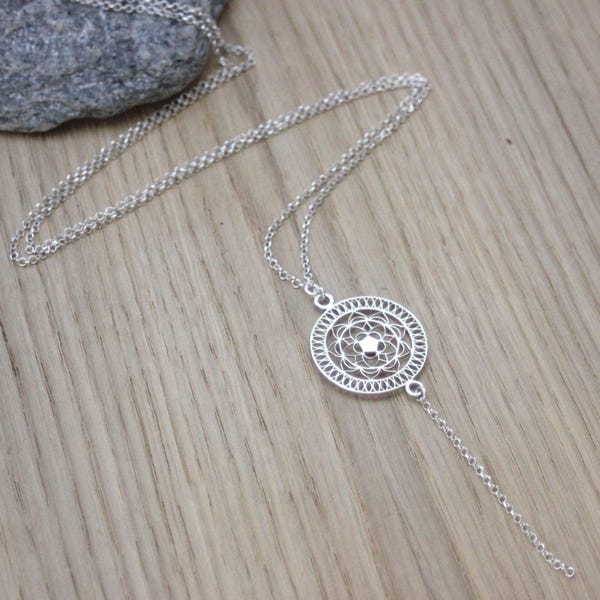 Sautoir en argent massif pendentif mandala