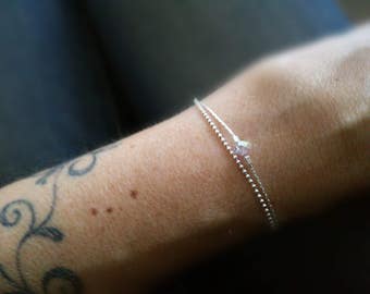 Bracelet in sterling silver chain and Swarovski crystal - silver bracelet - silver multi-row bracelet - swarovski bracelet - fine bracelet