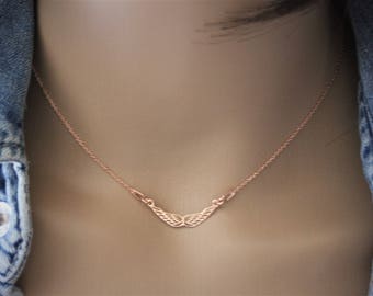 Angel wings silver sterling pink gold plated necklace