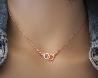 Collier menottes en argent massif plaqué or rose 18 carats