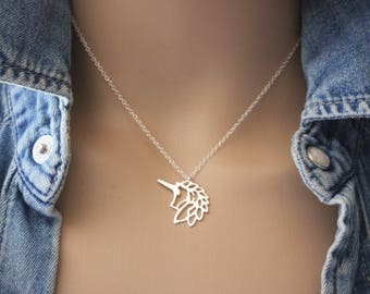 Minimalist Silver sterling choker necklace unicorn pendant