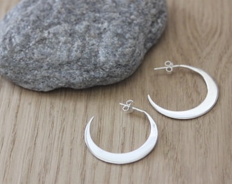 Moon style half hoop earrings in sterling silver