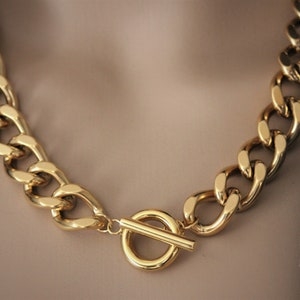 Large Gold-Tone XL T-Clasp Stainless Steel Necklace