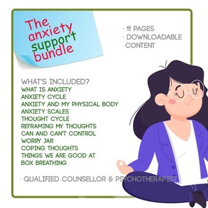 Anxiety Support Bundle – CBT Workbook, Grounding Tools, for Anxiety and Low self-esteem .(Digital Download)