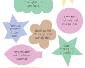 Pensamientos para afrontar la ansiedad (impresión) / Afirmaciones para la ansiedad, herramienta de resiliencia de la TCC