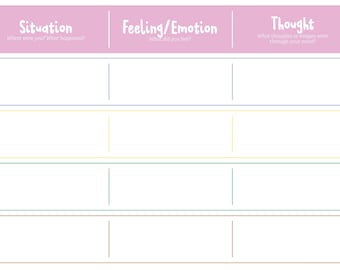 CBT Thought Journal Worksheet | Anxiety Tracker, Cognitive Behavioral Therapy (Digital Download)