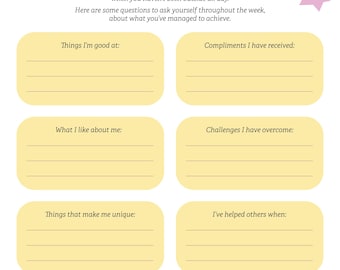 Hoja de trabajo para la autoestima / Afirmaciones positivas, diario de salud mental (descarga digital)