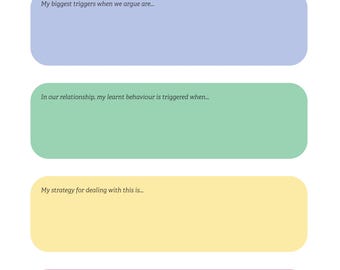 Relationship Trigger Points De-escalation Plan | Couples Conflict Prevention Worksheet | Reactive Behaviour Log | Therapy Print