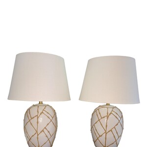 Chinoiserie Faux Bamboo Table Lamp with Linen Shades-Pair