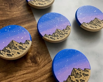 Individual Wood Round Magnets - Purpley/Blue Skies - Collection