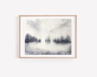Watercolor Fine Art Print, "Indigo Lake #4", fine art print on cold press watercolor paper, landscape painting, abstract landscape