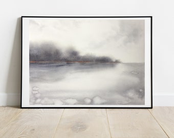 Watercolor Fine Art Print, "Gray Lake #6", fine art print on 100% cotton rag watercolor paper, landscape, abstract landscape, redecorating