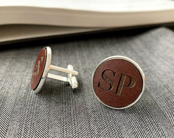 Personalized Cufflinks with Leather, custom cufflinks, Gift for Men, Anniversary Gift, Wedding Gift, Personalized Leather Gift, Gift for Him