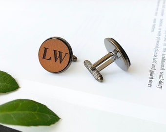Personalized Cufflinks with Leather, Anniversary Gift for Men, Wedding Gift, Personalized Leather Gift for Him, gunmetal black cuff links