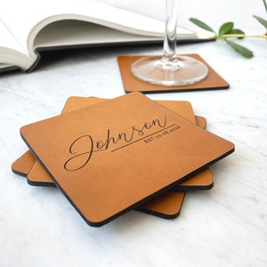 Personalized Leather Coasters, Gift for Men, Anniversary Gift, Custom Coasters, Personalized Leather Gift, Gift for Him, Valentines Gift image 3