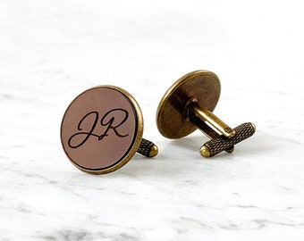 Personalized Cufflinks, gift for him, personalized gift, gifts for men, personalized leather, anniversary gift, wedding gifts, antique brass