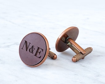 Copper Cufflinks With Personalized Leather, Best Gifts For Him, Christmas Gifts, gifts for him, personalized gifts, Mens Suit Accessories