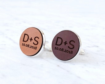 Custom cufflinks, gift for him, personalized gift, gifts for men, personalized leather, anniversary gift, wedding gifts, silver, cuff links