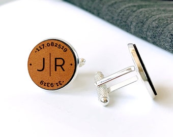 Custom Engraved Wedding Cuff Links, Personalized Leather Cufflinks for Groom and Husband, Unique Wedding Gift