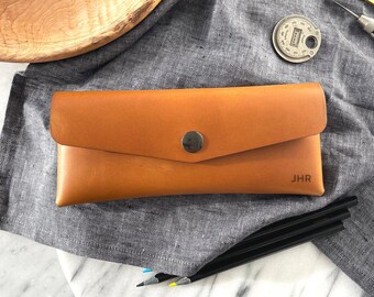 Personalized Leather Pouch, Leather Case, Leather clutch bag, Custom Minimalist Leather makeup bag