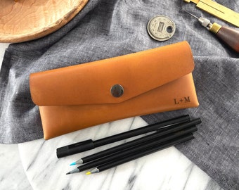 Personalized Laser Engraved Leather Pencil Case - Minimalistic Stationery Holder - Gift for Student