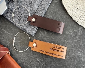 Brown Leather Luggage Tag, Personalized Leather Travel Bag Tag, Luggage Accessories, Custom Leather ID tag, Travel Gift