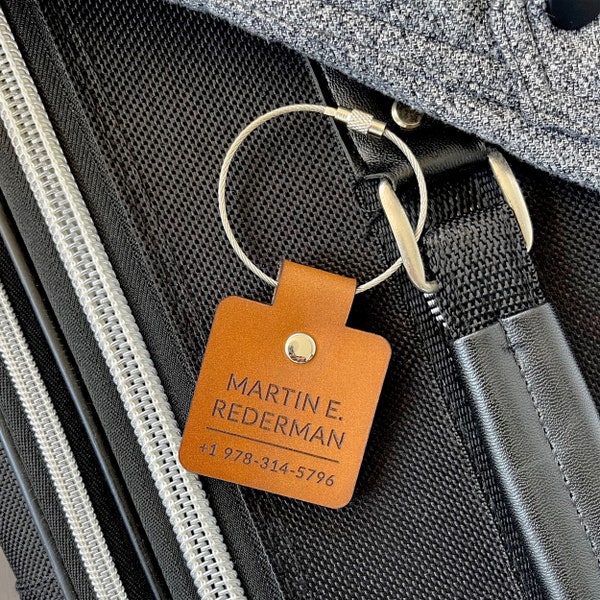 Leather Luggage Tag, Personalized Leather Travel Bag Tag, Minimalist Luggage Accessories, Custom Leather Id Tag, Custom Leather Travel Gift