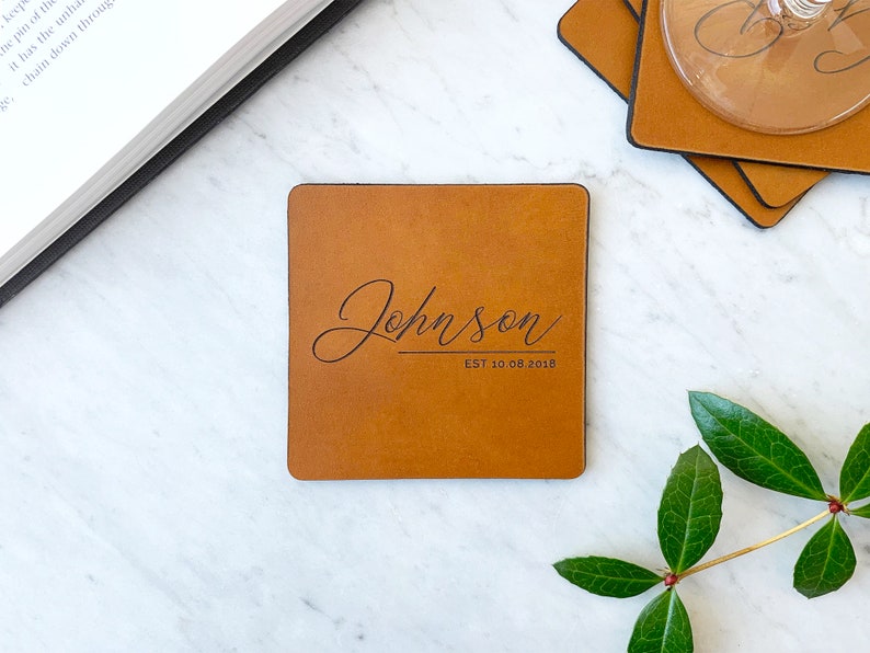 Personalized Leather Coasters, Gift for Men, Anniversary Gift, Custom Coasters, Personalized Leather Gift, Gift for Him, Valentines Gift Style A