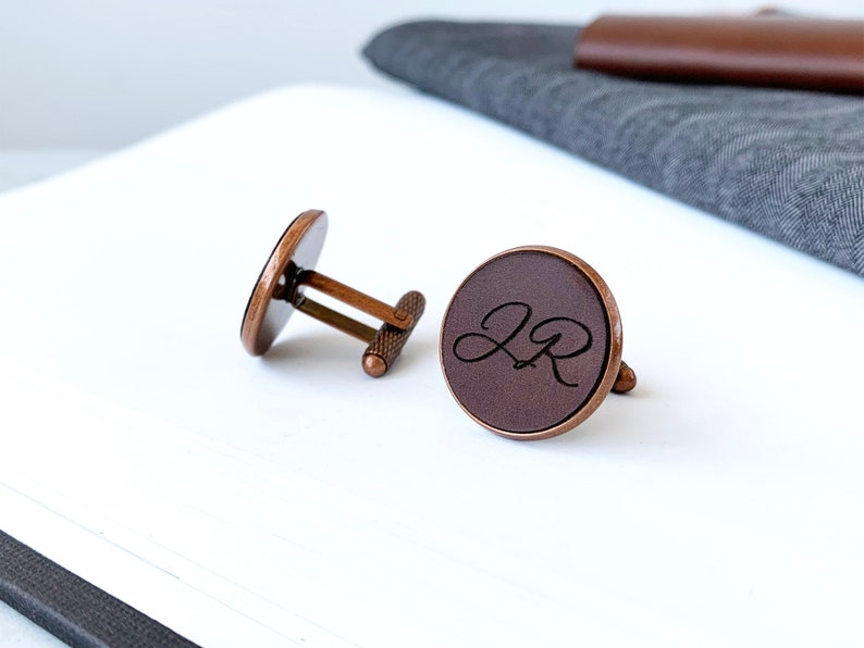 Personalized cufflinks, gift for him, personalized gifts, gifts for men, personalized leather, anniversary gift, wedding gifts, copper cuffs image 5