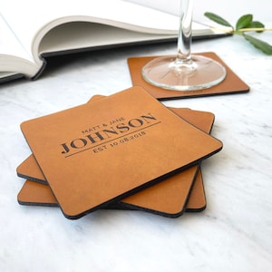 Personalized Leather Coasters, Gift for Men, Anniversary Gift, Custom Coasters, Personalized Leather Gift, Gift for Him, Valentines Gift