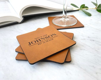 Personalized Leather Coasters, Gift for Men, Anniversary Gift, Custom Coasters, Personalized Leather Gift, Gift for Him, Valentines Gift