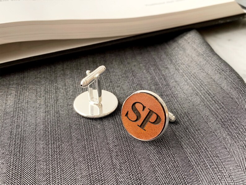 Anniversary Valentines Day Personalized Leather Gift custom cufflinks Gift for Men Personalized Cufflinks with Leather Gift for Him