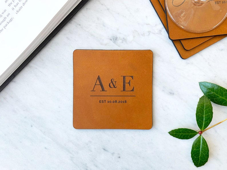 Personalized Leather Coasters, Gift for Men, Anniversary Gift, Custom Coasters, Personalized Leather Gift, Gift for Him, Valentines Gift Style B