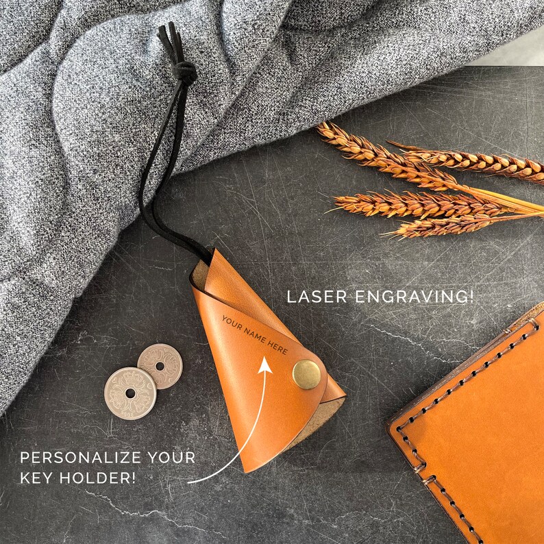 Leather Key Case, Leather Key Holder with Pull Strap, Key Holder, Key Case with Keyring, New Home Gift, Minimalist Key Holder image 6