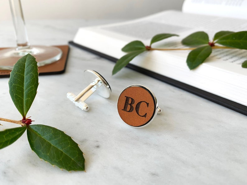 Personalized Cufflinks with Leather, custom cufflinks, Gift for Men, Anniversary Gift, Wedding Gift, Personalized Leather Gift, Gift for Him image 4