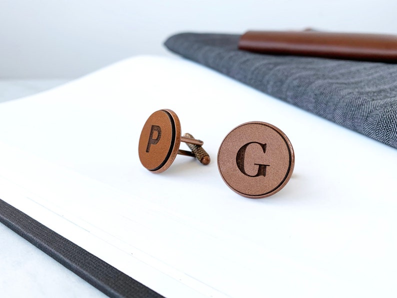 Personalized cufflinks, gift for him, personalized gifts, gifts for men, personalized leather, anniversary gift, wedding gifts, copper cuffs image 6