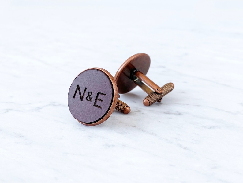 Personalized cufflinks, gift for him, personalized gifts, gifts for men, personalized leather, anniversary gift, wedding gifts, copper cuffs image 1