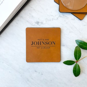 Personalized Leather Coasters, Gift for Men, Anniversary Gift, Custom Coasters, Personalized Leather Gift, Gift for Him, Valentines Gift Style D