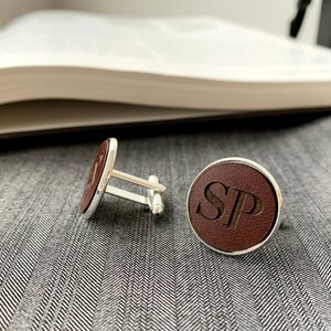 Personalized Cufflinks with Leather, custom cufflinks, Gift for Men, Anniversary Gift, Wedding Gift, Personalized Leather Gift, Gift for Him image 3