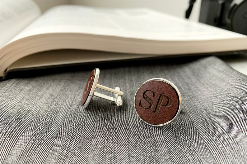 Personalized Cufflinks with Leather, custom cufflinks, Gift for Men, Anniversary Gift, Wedding Gift, Personalized Leather Gift, Gift for Him image 3