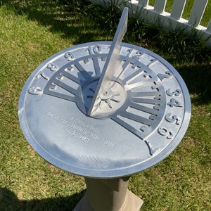 Garden, anniversary, special event sundials, aluminum machined ,12 & 15 diameter available. Maximum 100 characters engraved. image 1