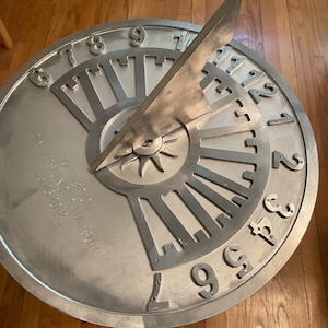 Garden, anniversary, special event sundials, aluminum machined ,12 & 15 diameter available. Maximum 100 characters engraved. image 6