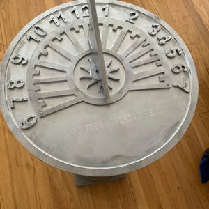 Garden, anniversary, special event sundials, aluminum machined ,12 & 15 diameter available. Maximum 100 characters engraved. image 5