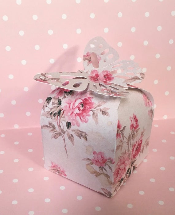6 Gift Boxes, Favor Boxes, Shabby Chic Pink Roses Top Closure for Weddings, Bridal Showers, Candy, Cookies, Mini Cupcake Holder, Jewelry Il_570xn