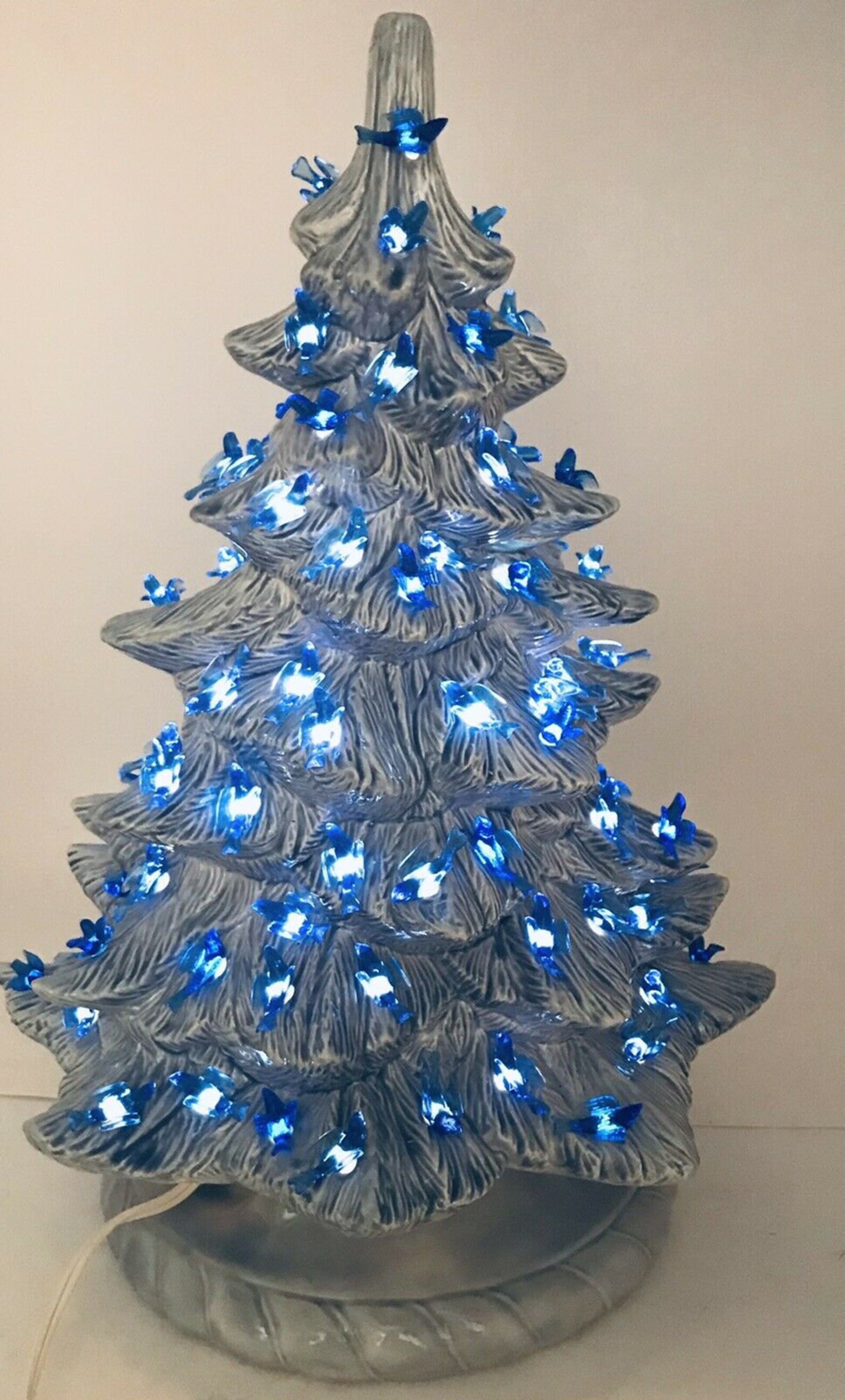 Vintage Light Blue Ceramic Christmas Tree 18 Lighted Etsy