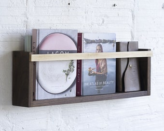 Magazine & Vinyl Wall Rack //   // Wall Mounted Wooden Minimalist Modern Storage for Magazines or Record Records LPs