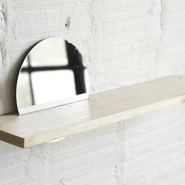 Floating Mirror Hardwood Shelf Small // FREE SHIPPING // Modern Minimalist Round Maple Shelf // Living Room Bedroom Bathroom Storage
