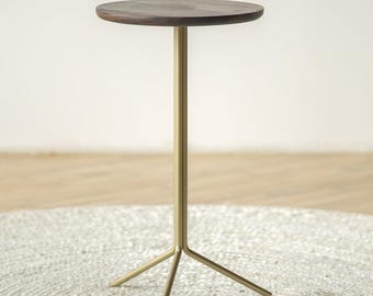 Customizable Hardwood Japandi Drink Table – White Oak, Walnut, Steel Legs