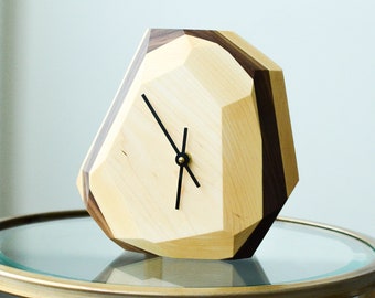 Geometric Clock Maple Hardwood // Free Shipping  // Modern Minimalist Wall or Table Clock Home Mantel Decor