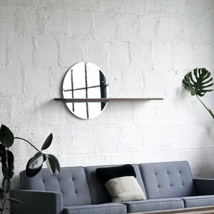 Floating Mirror Hardwood Shelf Large // FREE SHIPPING // Modern Minimalist Round Hardwood Shelf // Living Room Bedroom Bathroom Storage